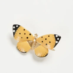 Fable England Enamel Butterfly Brooch Yellow